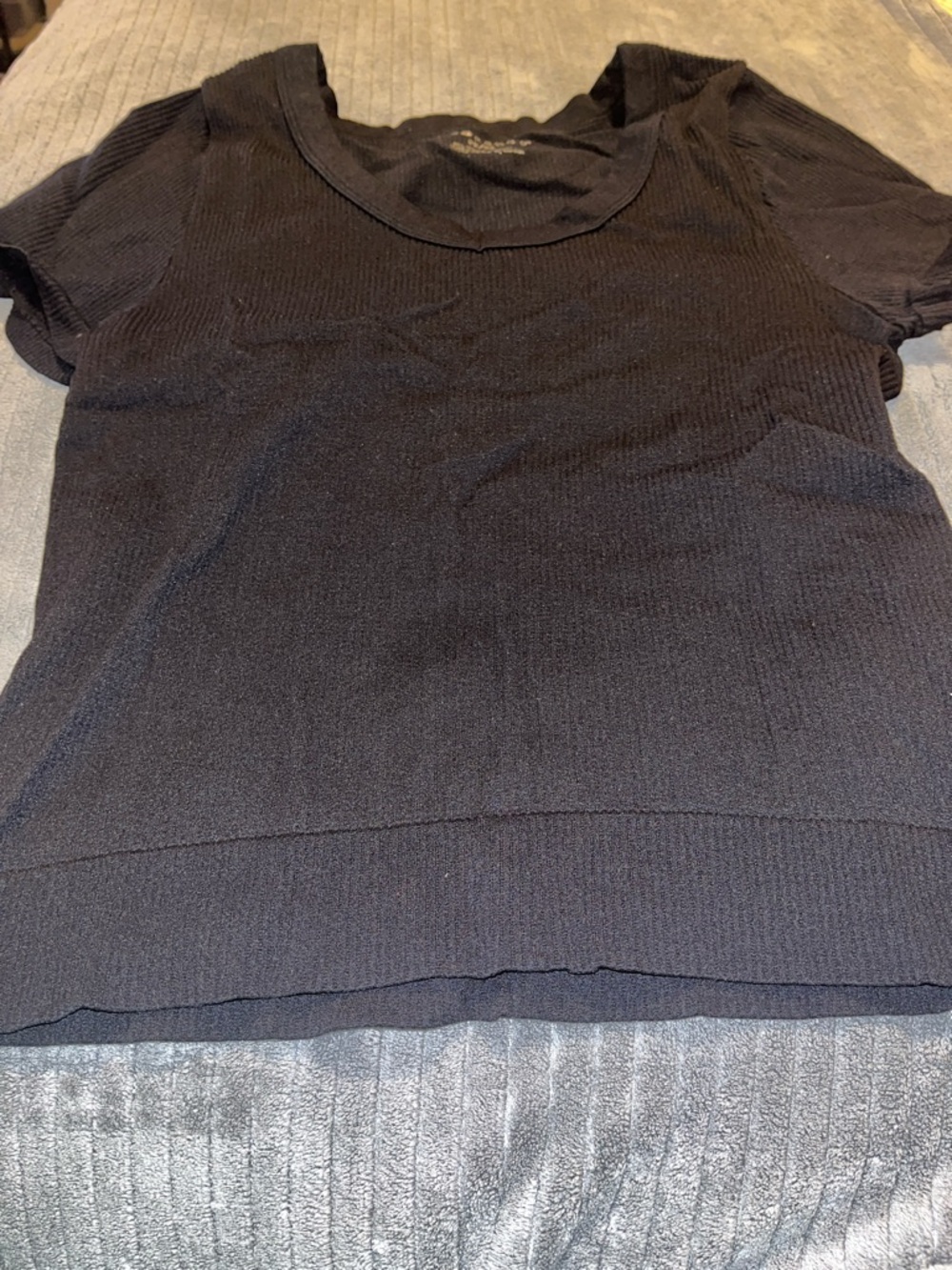 eye candy Black Short Sleeve Ribbed Knit Top
